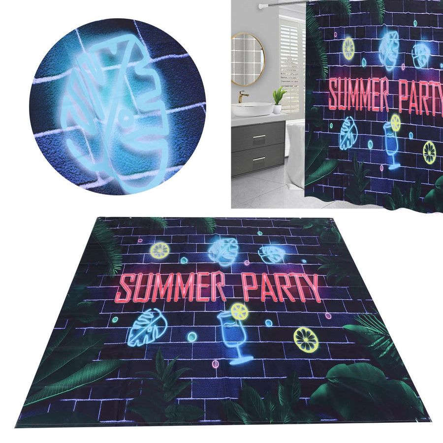 Summer Pattern Polyester Shower Curtain PunchFree Waterproof Bathroom Curtain with Hooks(180x180cm )