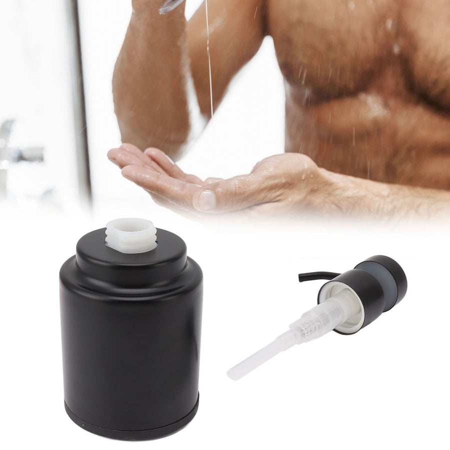 Stainless Steel Soap Dispenser Manual Liquid Pump Hand Press Bottle for Shampoo Shower Lotion Black Circular 300ML