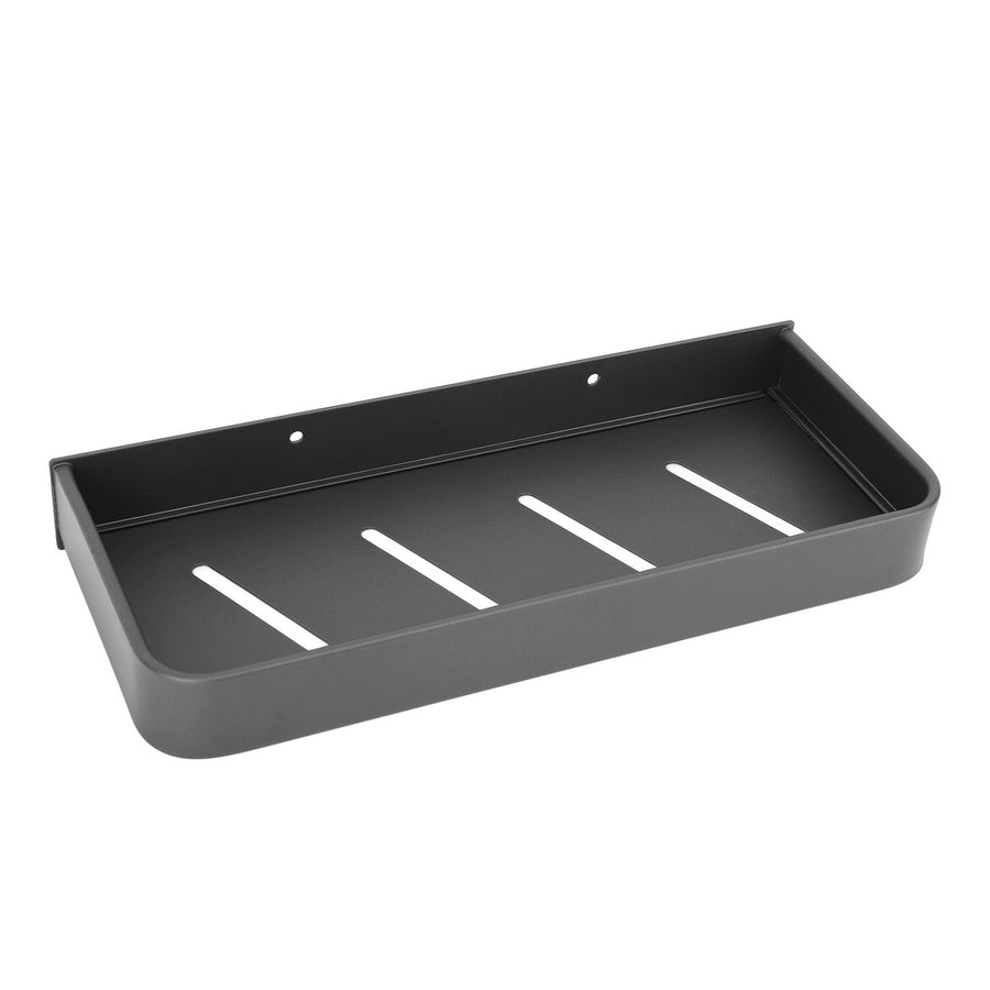 Shower Caddy Space Aluminum Rustproof Smoothing Simple Black Sturdy Bathroom Wall Shelf with 5 Hooks for Kitchen Laundry 11.8in