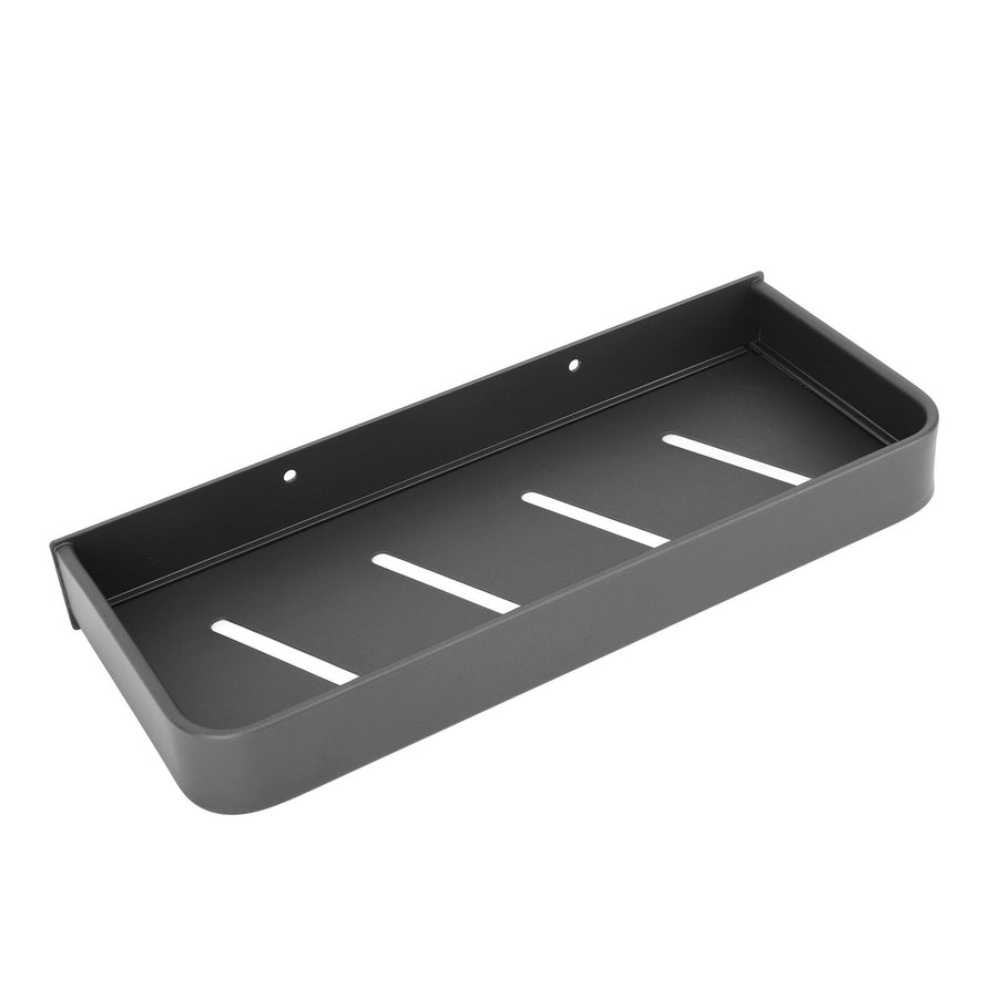 Shower Caddy Space Aluminum Rustproof Smoothing Simple Black Sturdy Bathroom Wall Shelf with 5 Hooks for Kitchen Laundry 11.8in