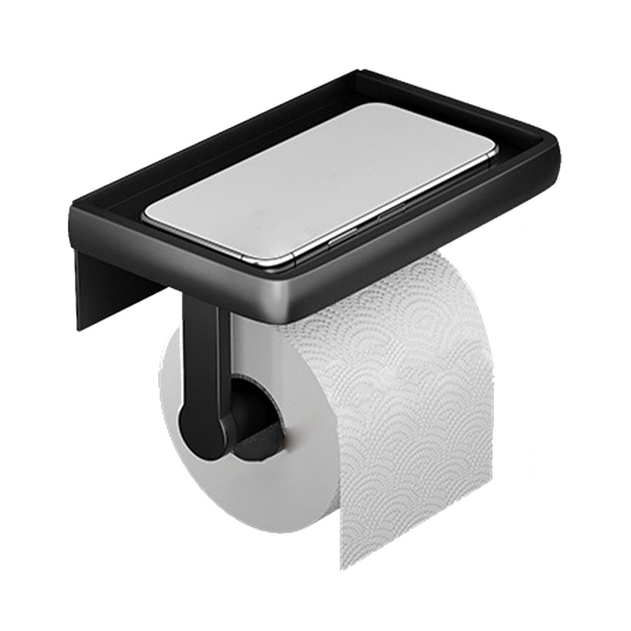 Toilet Paper Holder Shelf Space Saving Multifunction Wall Mounted Self Adhesive Metal Toilet Paper Holder with Phone Shelf