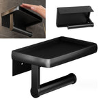 Toilet Paper Holder Shelf Space Saving Multifunction Wall Mounted Self Adhesive Metal Toilet Paper Holder with Phone Shelf