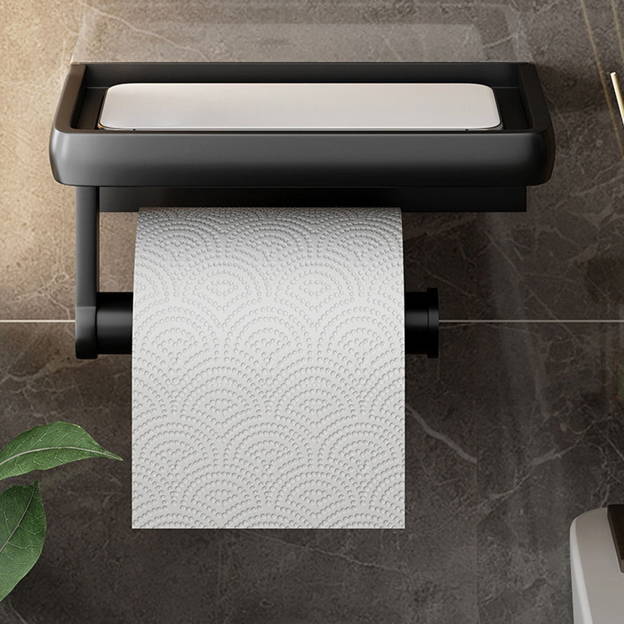 Toilet Paper Holder Shelf Space Saving Multifunction Wall Mounted Self Adhesive Metal Toilet Paper Holder with Phone Shelf