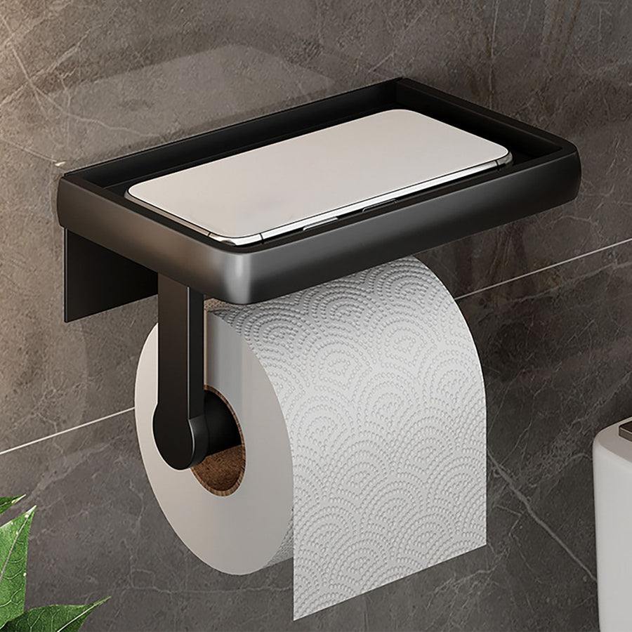 Toilet Paper Holder Shelf Space Saving Multifunction Wall Mounted Self Adhesive Metal Toilet Paper Holder with Phone Shelf