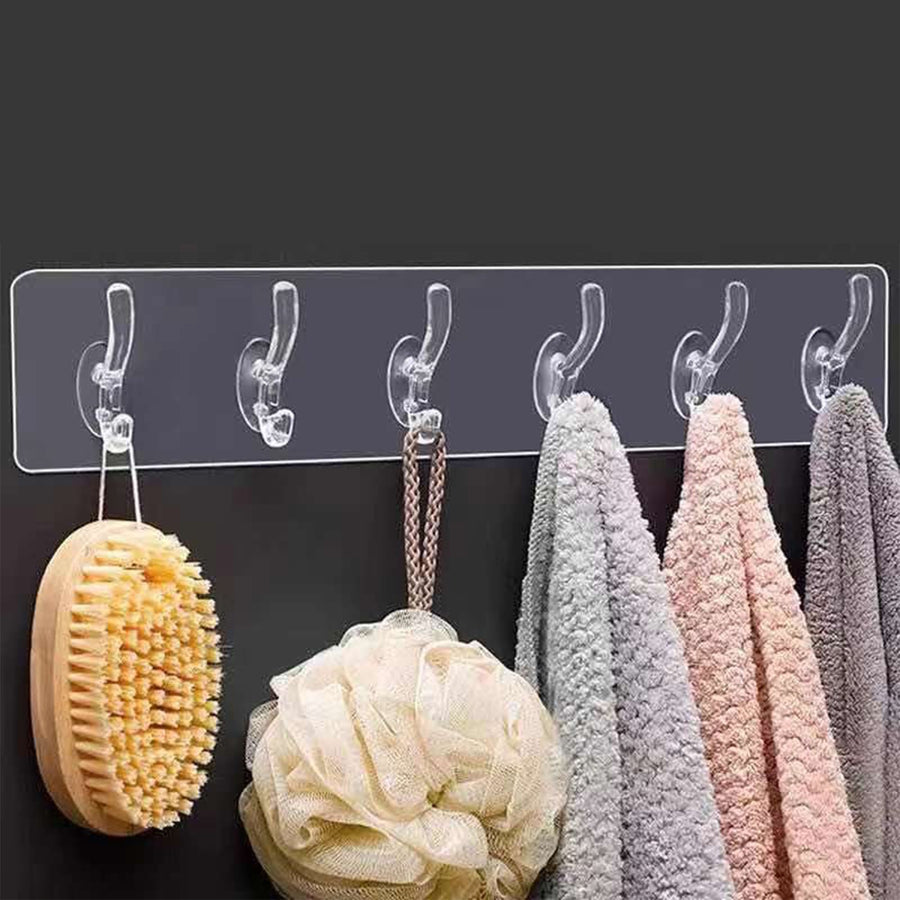 Long Strip Hook Wall Mount Punch Free Traceless Strong Adhesive Transparent Acrylic for Kitchen Bathroom