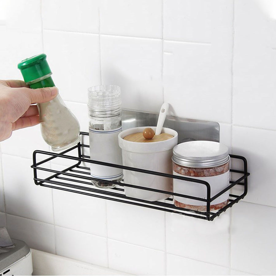 Simple Shower Shelf Wall Mounted Punch Free Toilet Hanging Basket Washstand Iron Shelf for Bathroom Black