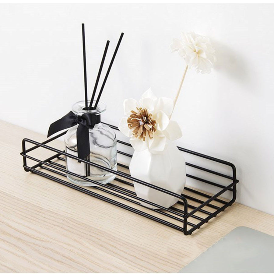 Simple Shower Shelf Wall Mounted Punch Free Toilet Hanging Basket Washstand Iron Shelf for Bathroom Black