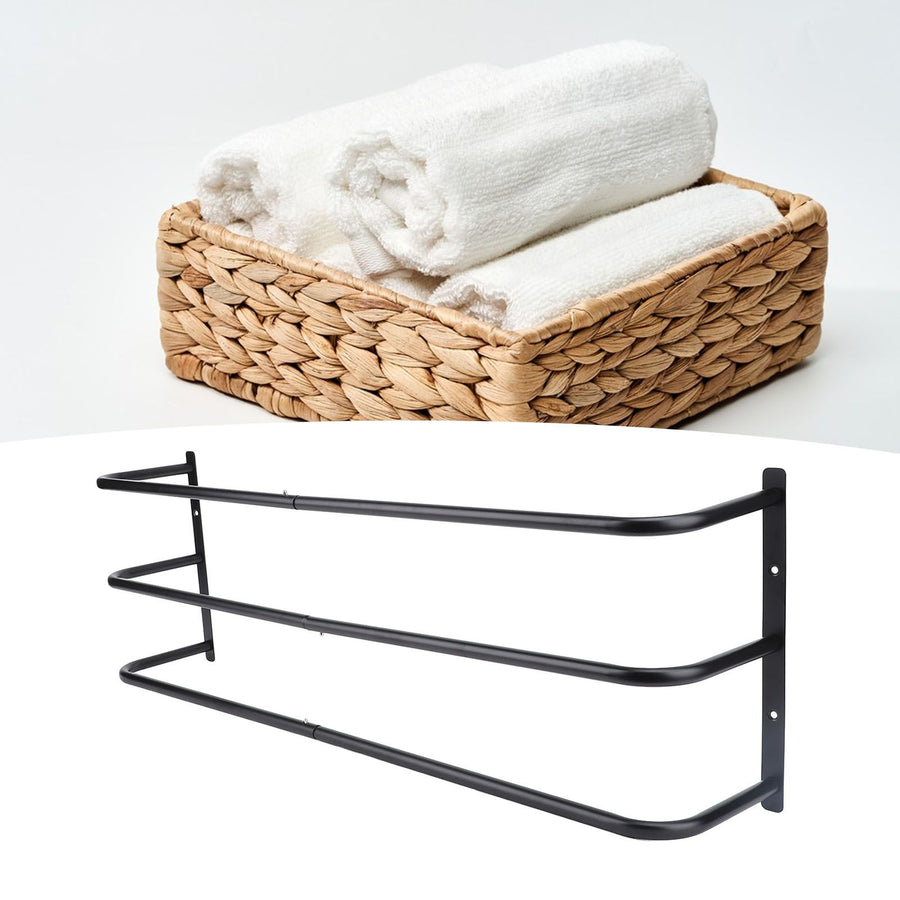 Rolled Towels Rack Three Tubes Iron Wall Mounted Bath Towel Holder Vertical Towel Rack for Bathroom Black