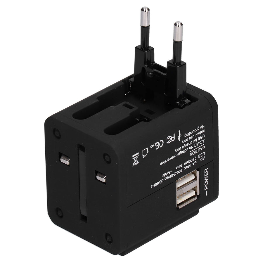 Worldwide Travel Adapter Intelligent Power Converter Plug CN USB Port Black