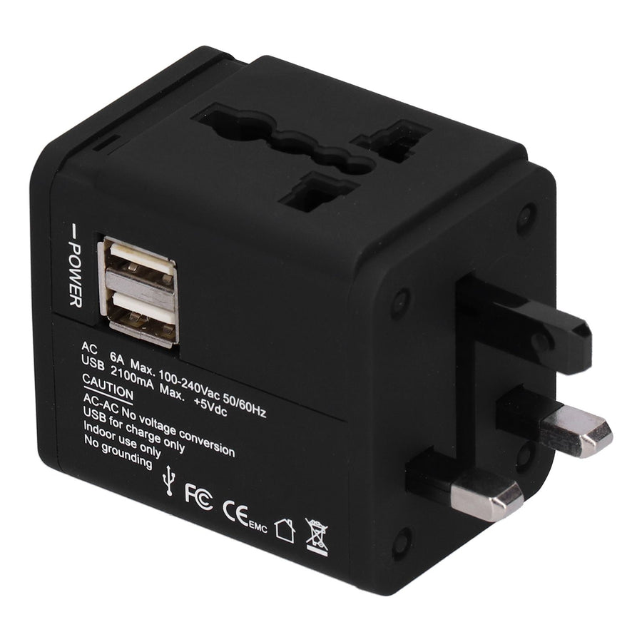 Worldwide Travel Adapter Intelligent Power Converter Plug CN USB Port Black