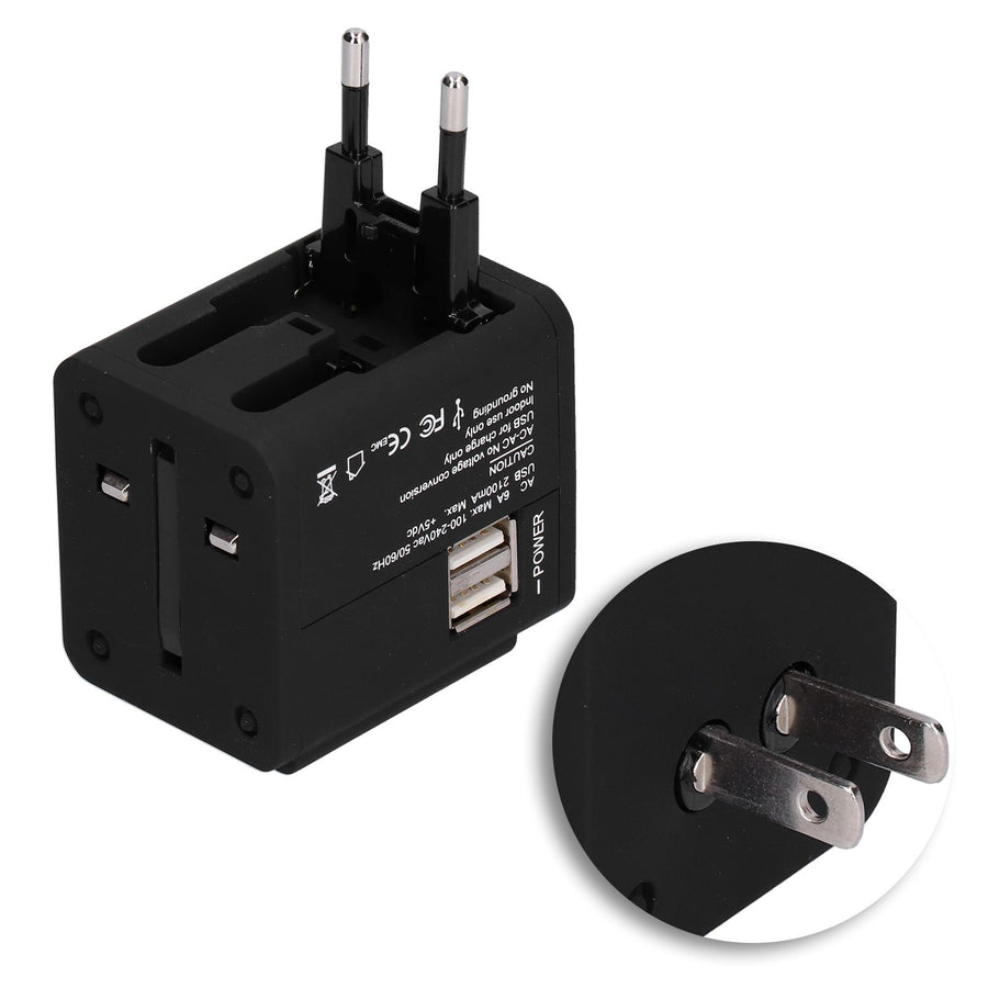 Worldwide Travel Adapter Intelligent Power Converter Plug CN USB Port Black