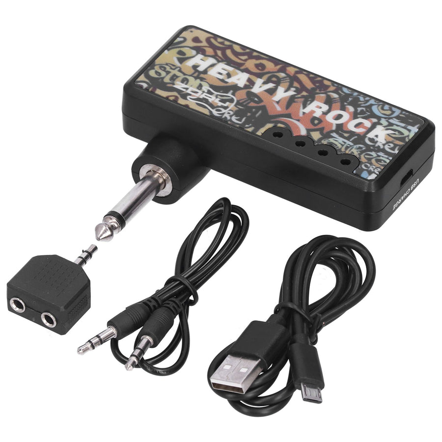 Electric Guitar Bass Headphone Amplifier with Audio Cable Adapter USB Charging Guitar Accessories