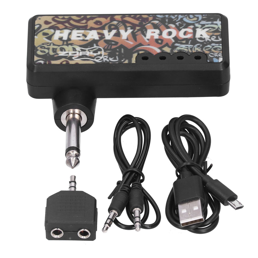Electric Guitar Bass Headphone Amplifier with Audio Cable Adapter USB Charging Guitar Accessories