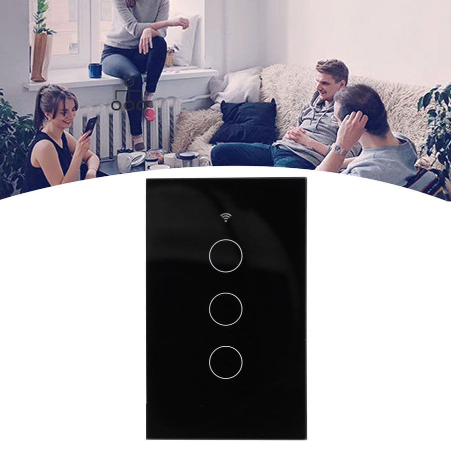 Intelligent Light Touch Switch Remote Control 3 Gang American Type Remote Switch for Tuya Zigbee 100‑240VBlack