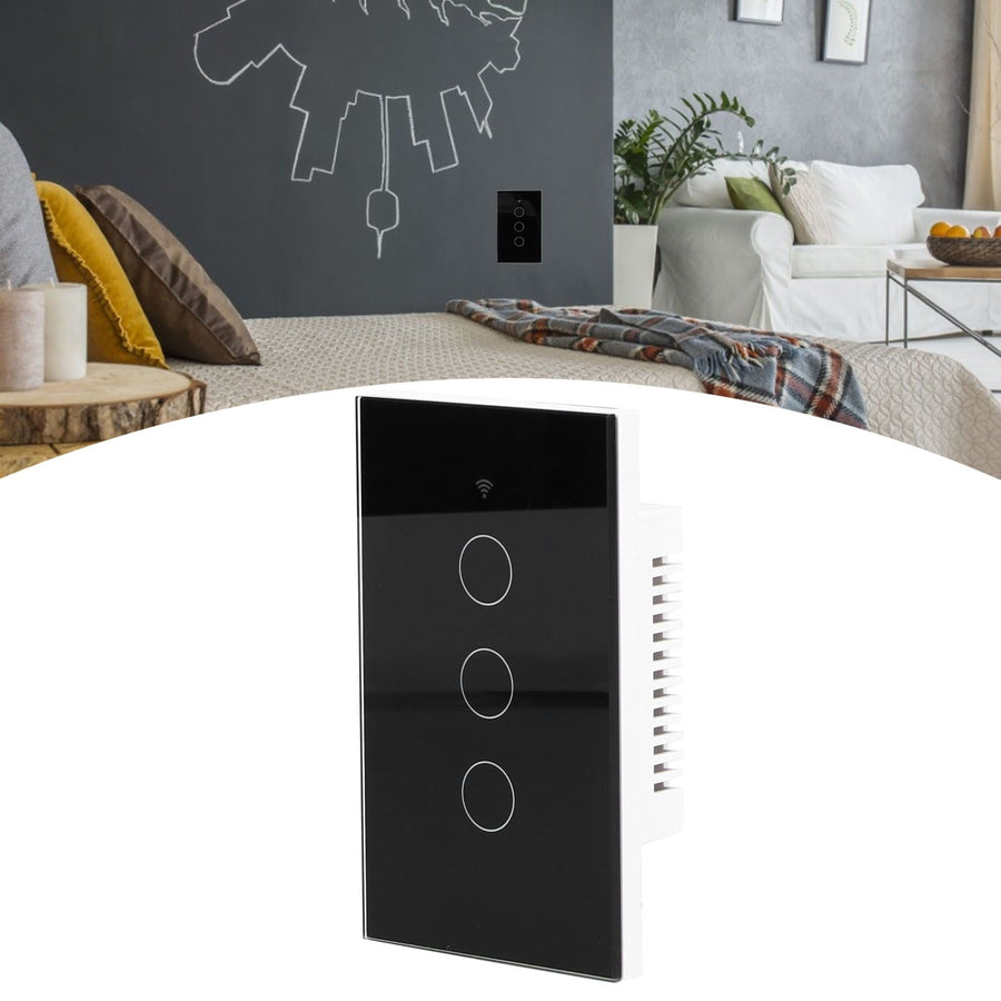 Intelligent Light Touch Switch Remote Control 3 Gang American Type Remote Switch for Tuya Zigbee 100‑240VBlack