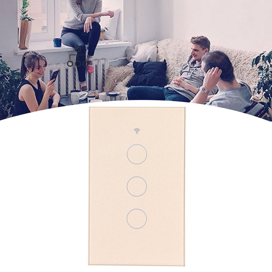 Intelligent Light Touch Switch Remote Control 3 Gang American Type Remote Switch for Tuya Zigbee 100‑240VGold
