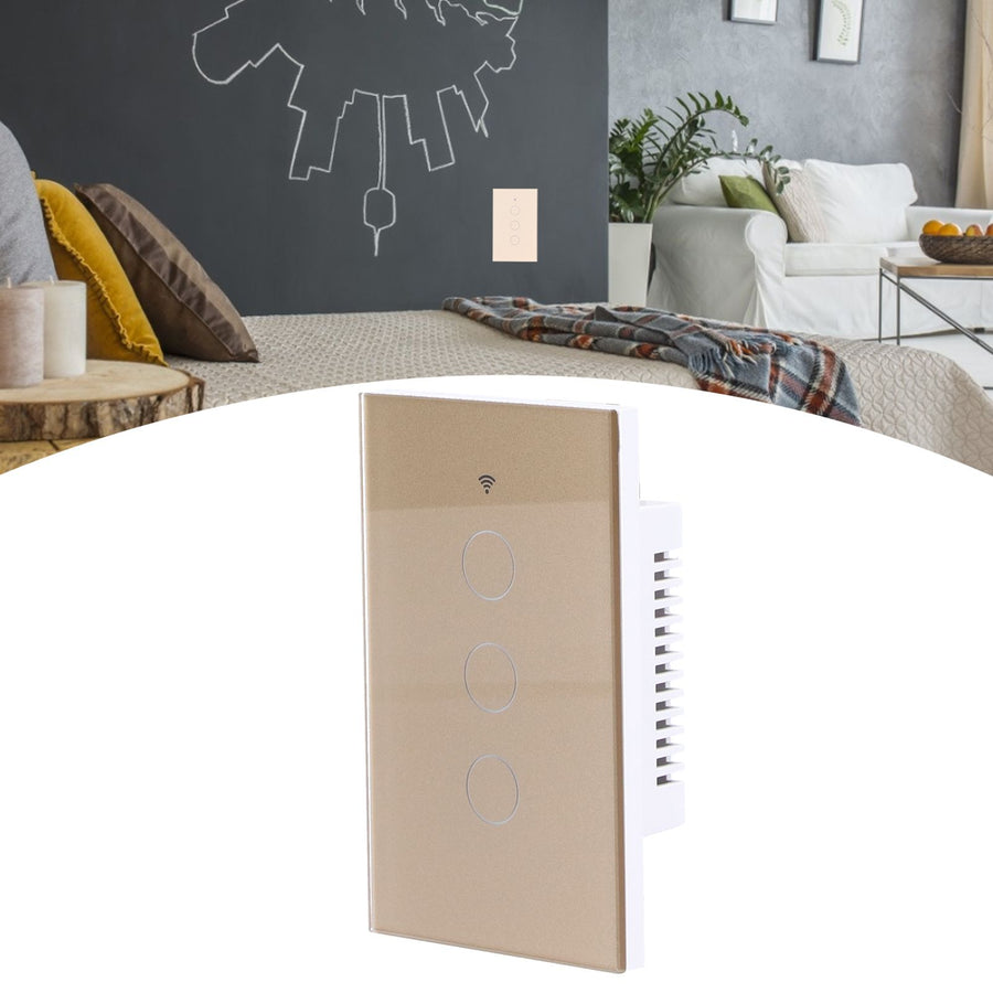 Intelligent Light Touch Switch Remote Control 3 Gang American Type Remote Switch for Tuya Zigbee 100‑240VGold