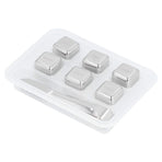 6Pcs Stainless Steel Ice Cubes Reusable Whiskey Wine Beer Beverages Ice Stone with Clamp