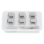 6Pcs Stainless Steel Ice Cubes Reusable Whiskey Wine Beer Beverages Ice Stone with Clamp