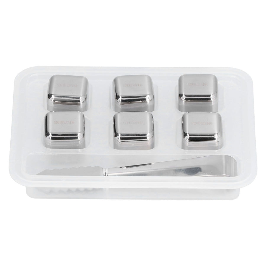 6Pcs Stainless Steel Ice Cubes Reusable Whiskey Wine Beer Beverages Ice Stone with Clamp