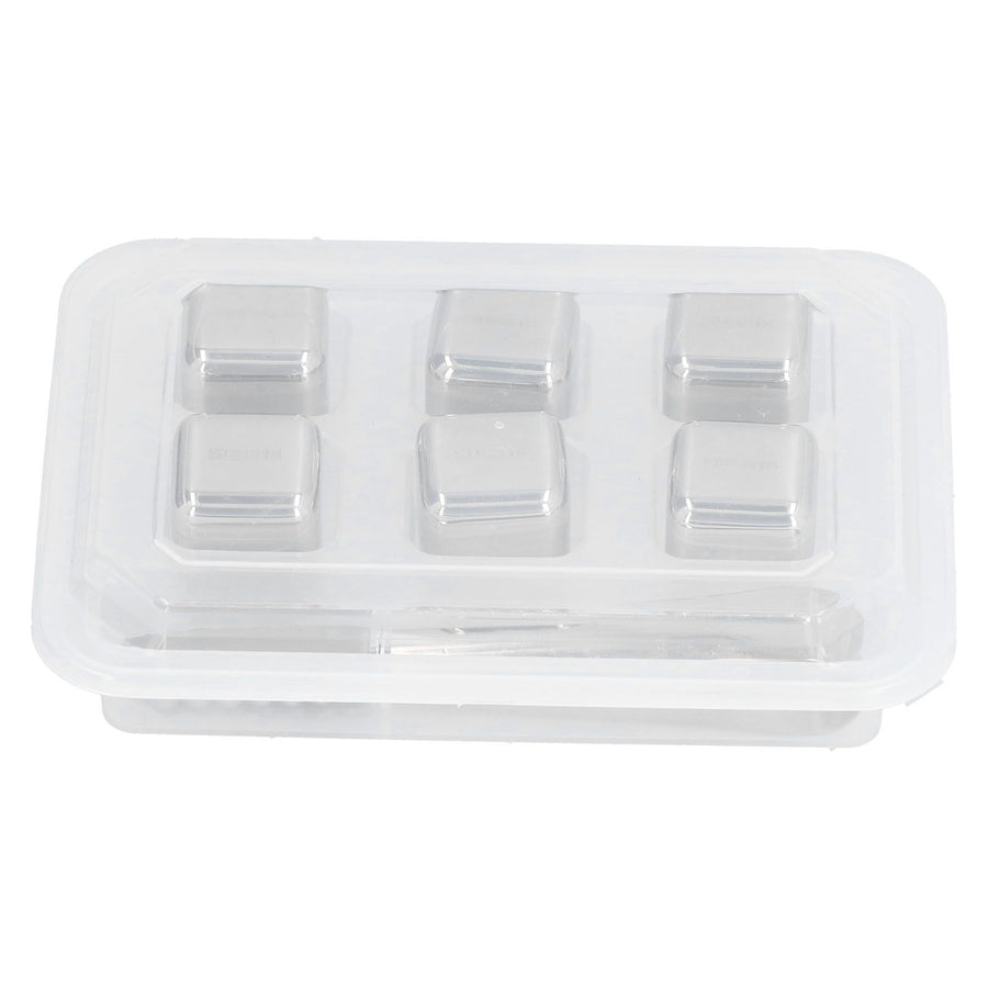 6Pcs Stainless Steel Ice Cubes Reusable Whiskey Wine Beer Beverages Ice Stone with Clamp