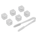 6Pcs Stainless Steel Ice Cubes Reusable Whiskey Wine Beer Beverages Ice Stone with Clamp