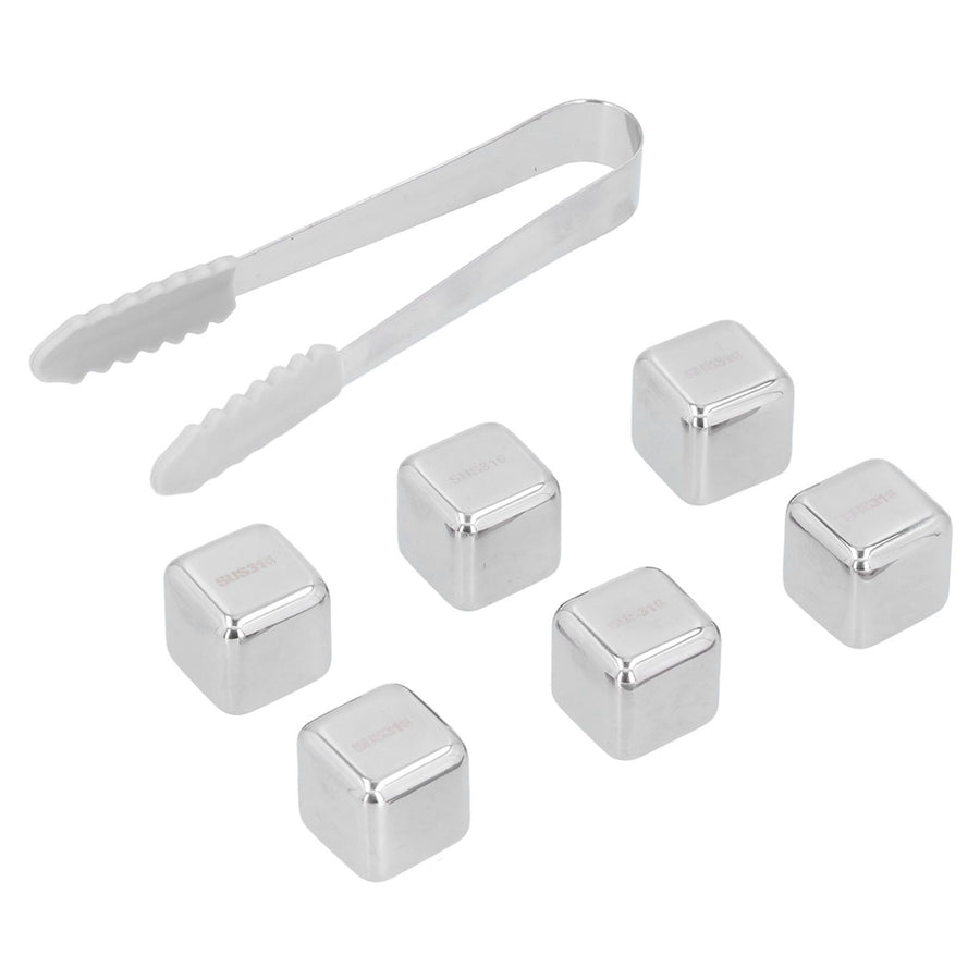 6Pcs Stainless Steel Ice Cubes Reusable Whiskey Wine Beer Beverages Ice Stone with Clamp