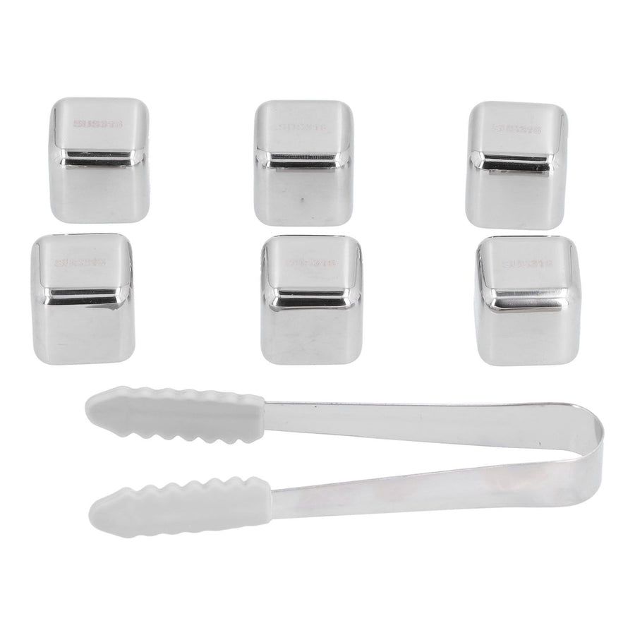 6Pcs Stainless Steel Ice Cubes Reusable Whiskey Wine Beer Beverages Ice Stone with Clamp