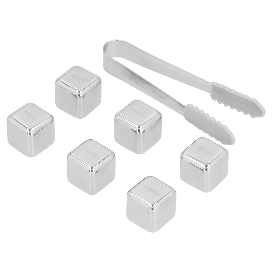 6Pcs Stainless Steel Ice Cubes Reusable Whiskey Wine Beer Beverages Ice Stone with Clamp