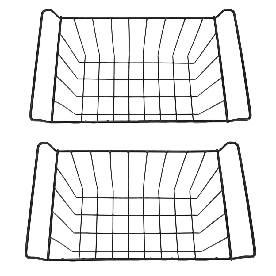 2 Pcs Freezer Wire Storage Basket PE Coated Hanging Rack Organizer Bin Black for Refrigerator Shelves L 42.5cm X W 24.5cm X H 20cm
