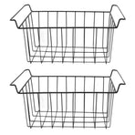 2 Pcs Freezer Wire Storage Basket PE Coated Hanging Rack Organizer Bin Black for Refrigerator Shelves L 42.5cm X W 24.5cm X H 20cm
