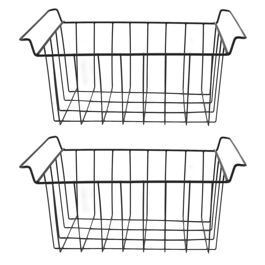 2 Pcs Freezer Wire Storage Basket PE Coated Hanging Rack Organizer Bin Black for Refrigerator Shelves L 42.5cm X W 24.5cm X H 20cm