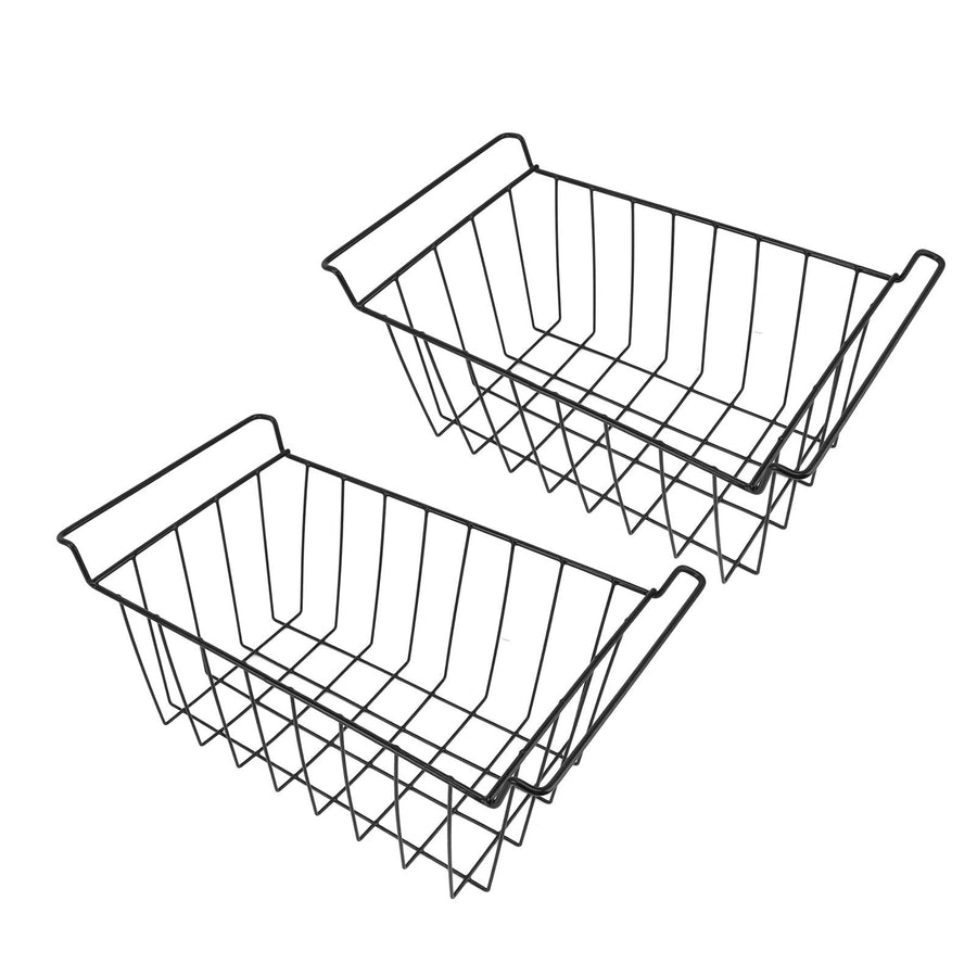 2 Pcs Freezer Wire Storage Basket PE Coated Hanging Rack Organizer Bin Black for Refrigerator Shelves L 42.5cm X W 24.5cm X H 20cm