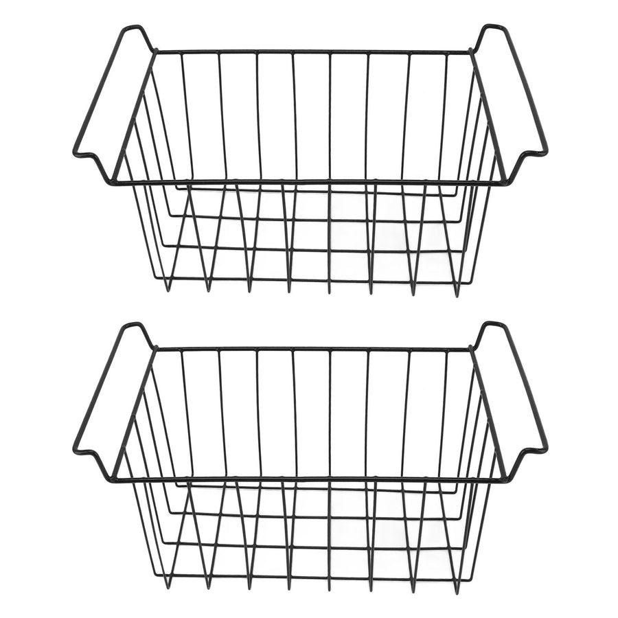 2 Pcs Freezer Wire Storage Basket PE Coated Hanging Rack Organizer Bin Black for Refrigerator Shelves L 42.5cm X W 24.5cm X H 20cm