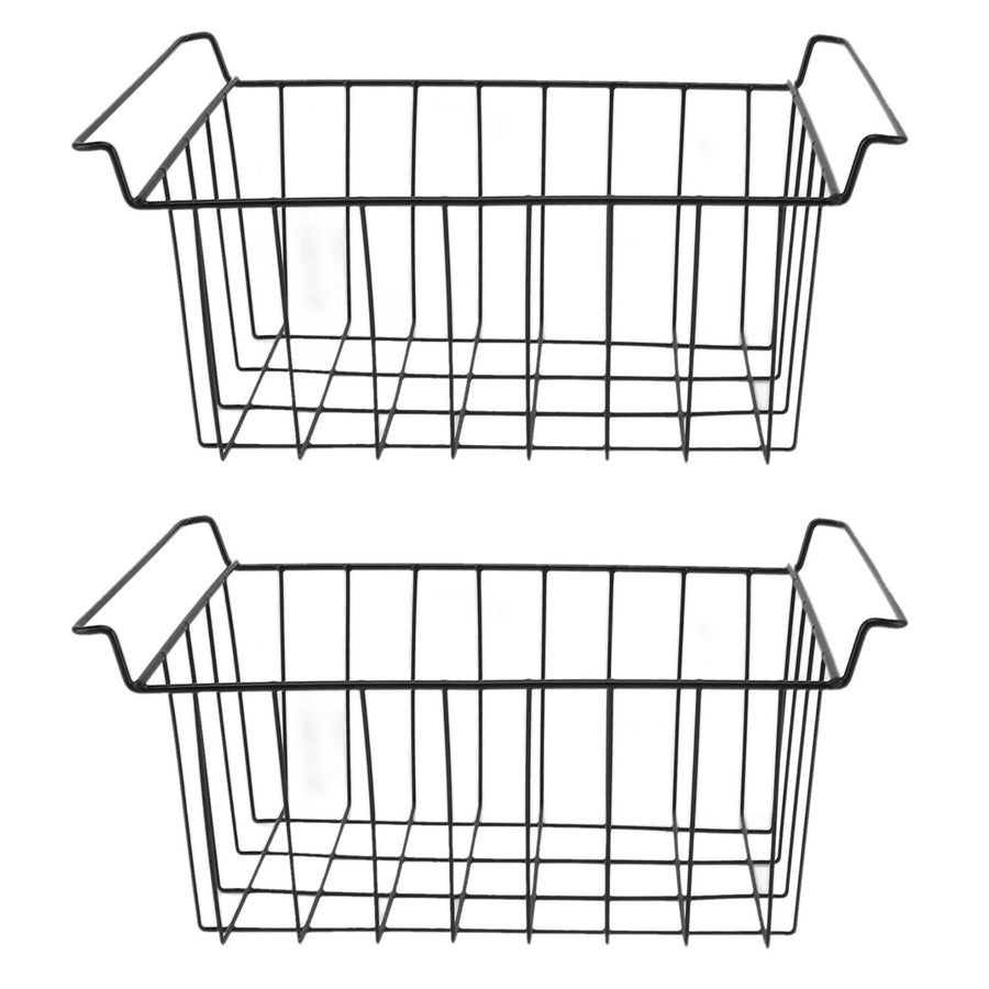 2 Pcs Freezer Wire Storage Basket PE Coated Hanging Rack Organizer Bin Black for Refrigerator Shelves L 42.5cm X W 24.5cm X H 20cm