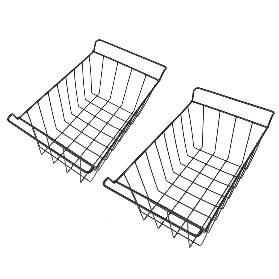 2 Pcs Freezer Wire Storage Basket PE Coated Hanging Rack Organizer Bin Black for Refrigerator Shelves L 44.5cm X W 24.5cm X H 20cm