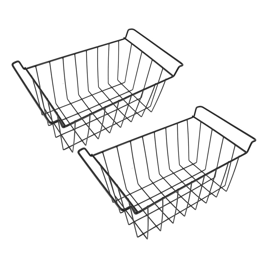 2 Pcs Freezer Wire Storage Basket PE Coated Hanging Rack Organizer Bin Black for Refrigerator Shelves L 44.5cm X W 24.5cm X H 20cm