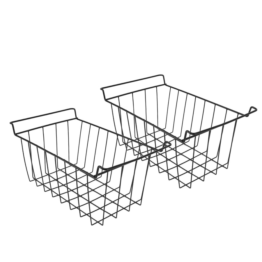 2 Pcs Freezer Wire Storage Basket PE Coated Hanging Rack Organizer Bin Black for Refrigerator Shelves L 44.5cm X W 24.5cm X H 20cm