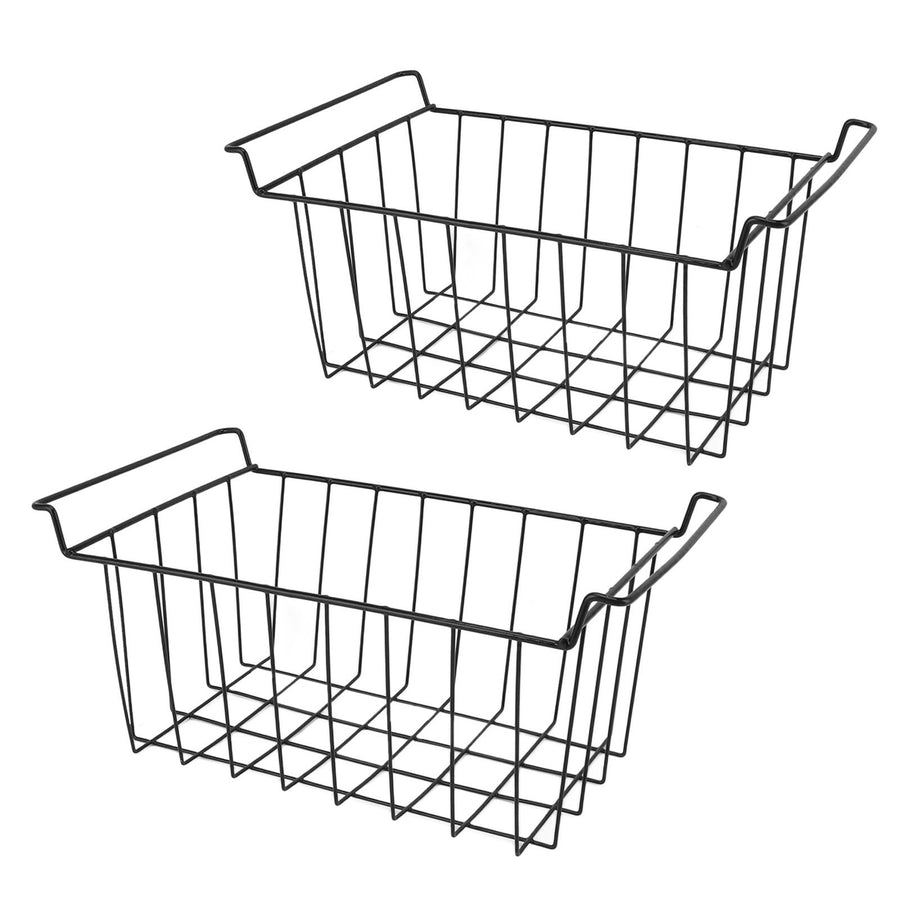 2 Pcs Freezer Wire Storage Basket PE Coated Hanging Rack Organizer Bin Black for Refrigerator Shelves L 44.5cm X W 24.5cm X H 20cm