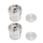 Reusable Coffee Capsule Stainless Steel Eco Friendly Refillable Coffee Pods Filter for Coffee Machines 2 Cups+ Brush Spoon