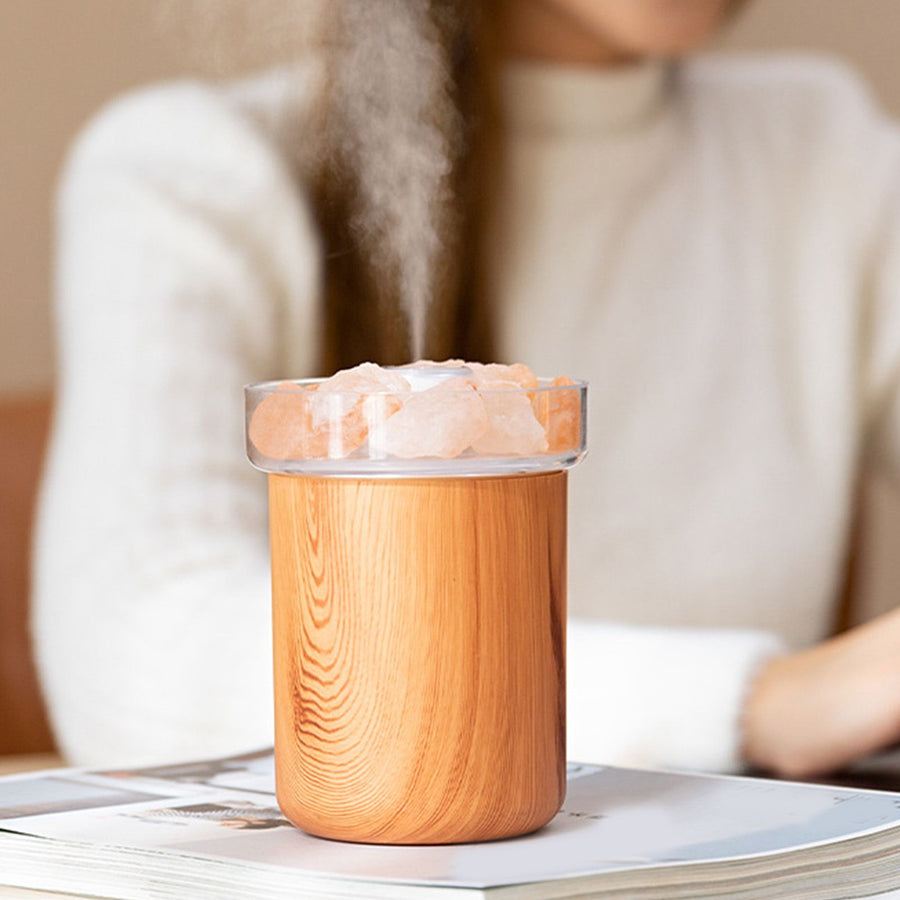 Salt Lamp Essential Oil Diffuser Portable USB Charging Humidifier for Dormitory Bedroom Light Wood Grain