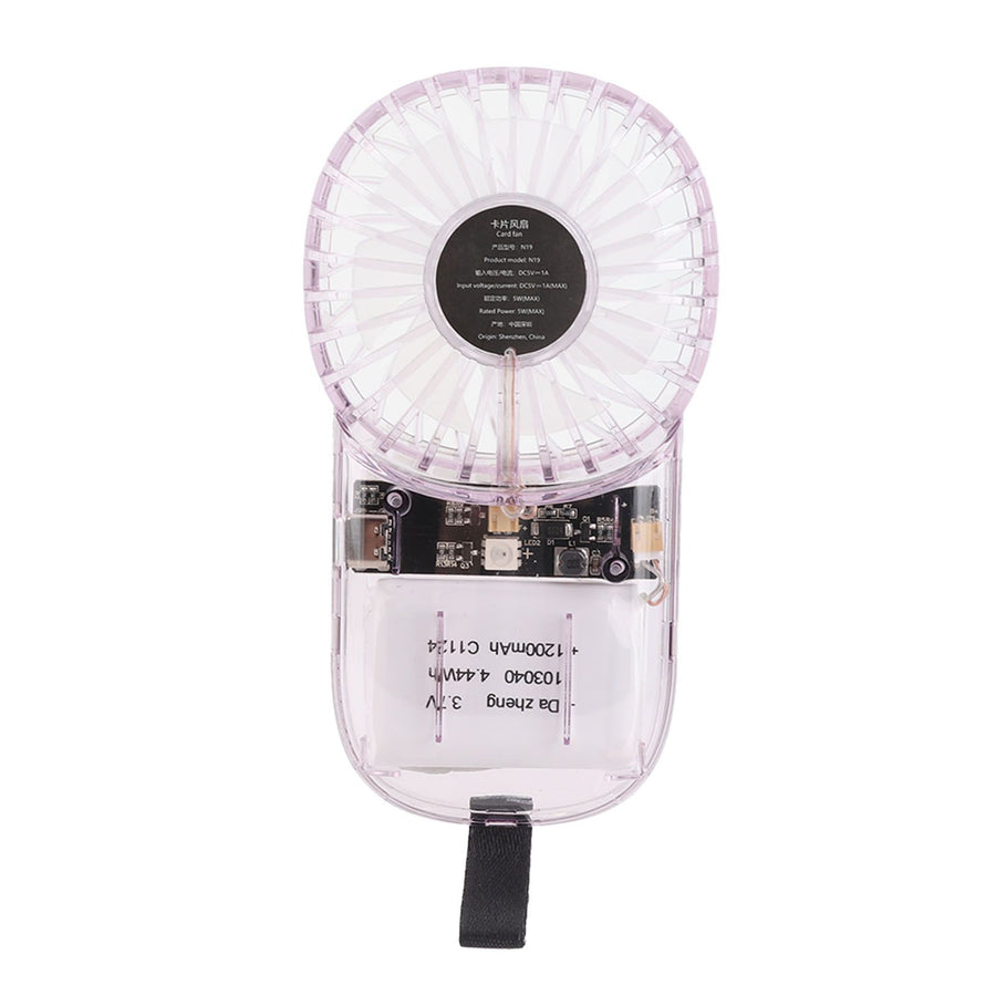 Portable Fan Transparent Foldable 1200mAh Battery USB Rechargeable Neck Hanging Fan for Walking Camping Travel Purple