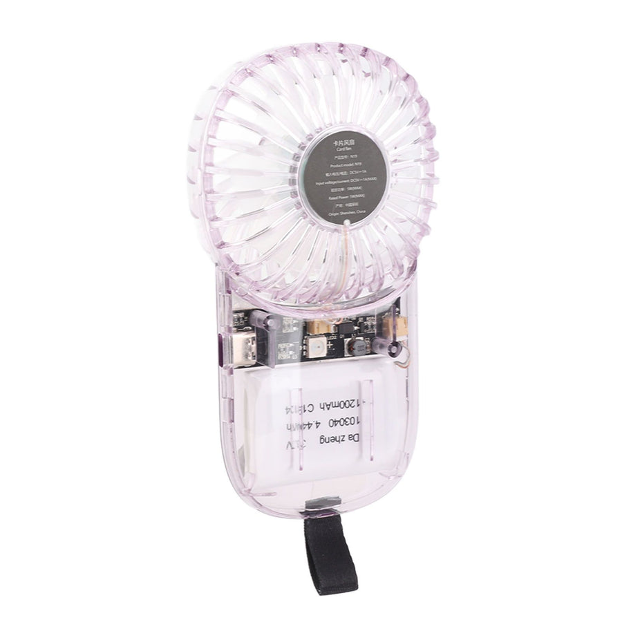 Portable Fan Transparent Foldable 1200mAh Battery USB Rechargeable Neck Hanging Fan for Walking Camping Travel Purple