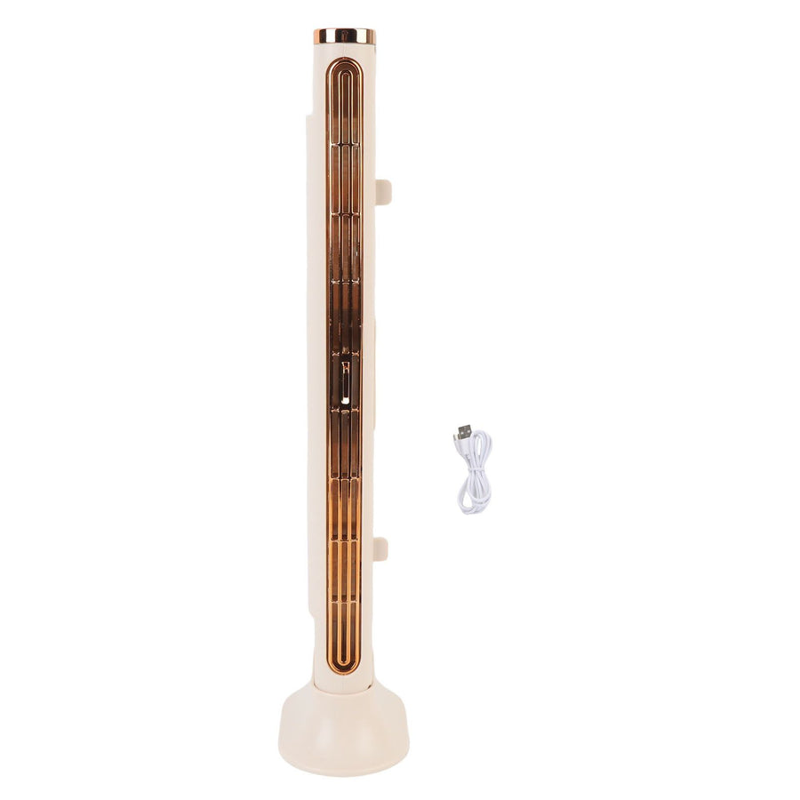 Small Tower Fan USB Rechargeable Powerful Wind Space Saving Bladeless Desk Fan for Home Office Bedroom Beige