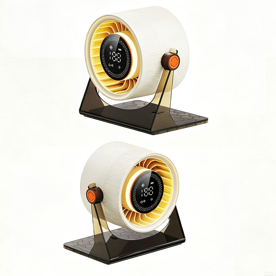 Desktop Wall Mounted Circulation Fan LED Adjustable Quiet Smart Display Fan Rotatable Rechargeable Portable Fan for Office Bedroom Use