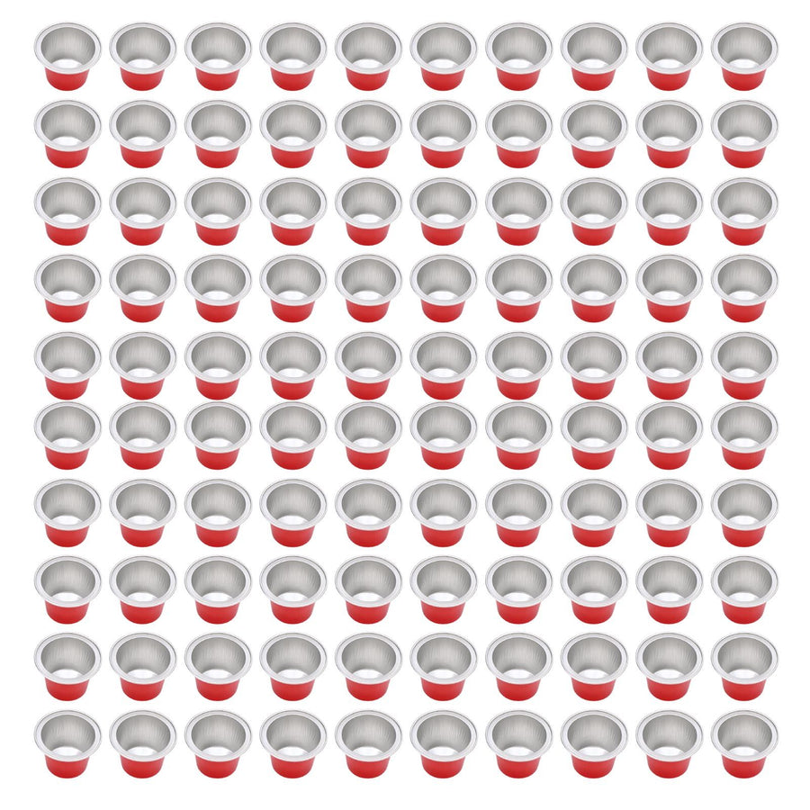 100 Pcs 15ml Empty Coffee Capsule Cups Aluminum Foil Refillable Coffee Capsules Easy Sealing for Coffee Makers Red