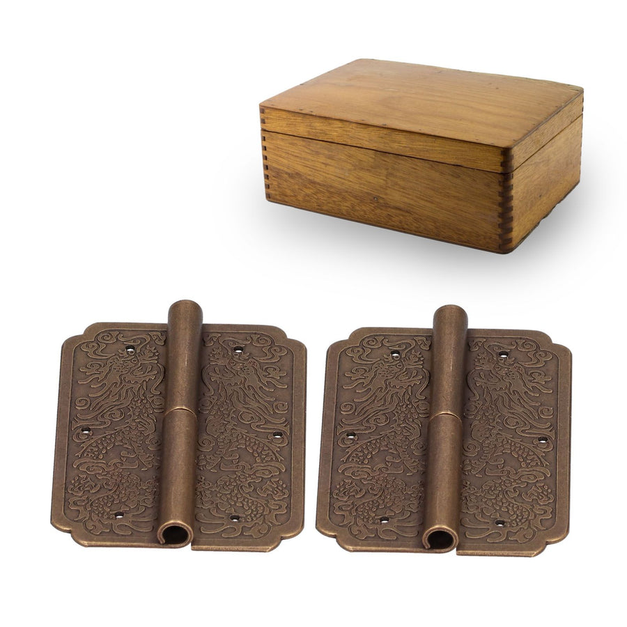 2Set Furniture Hinge Retro Antique Brass Hinges Hardwares for Cabinet Jewelry Box