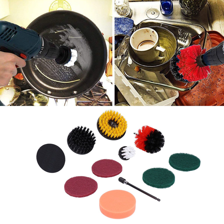 11PCS Drill Brush Attachment Power Scrubber Polishing Pad for Wall Cleaning Ground Dust Removal
