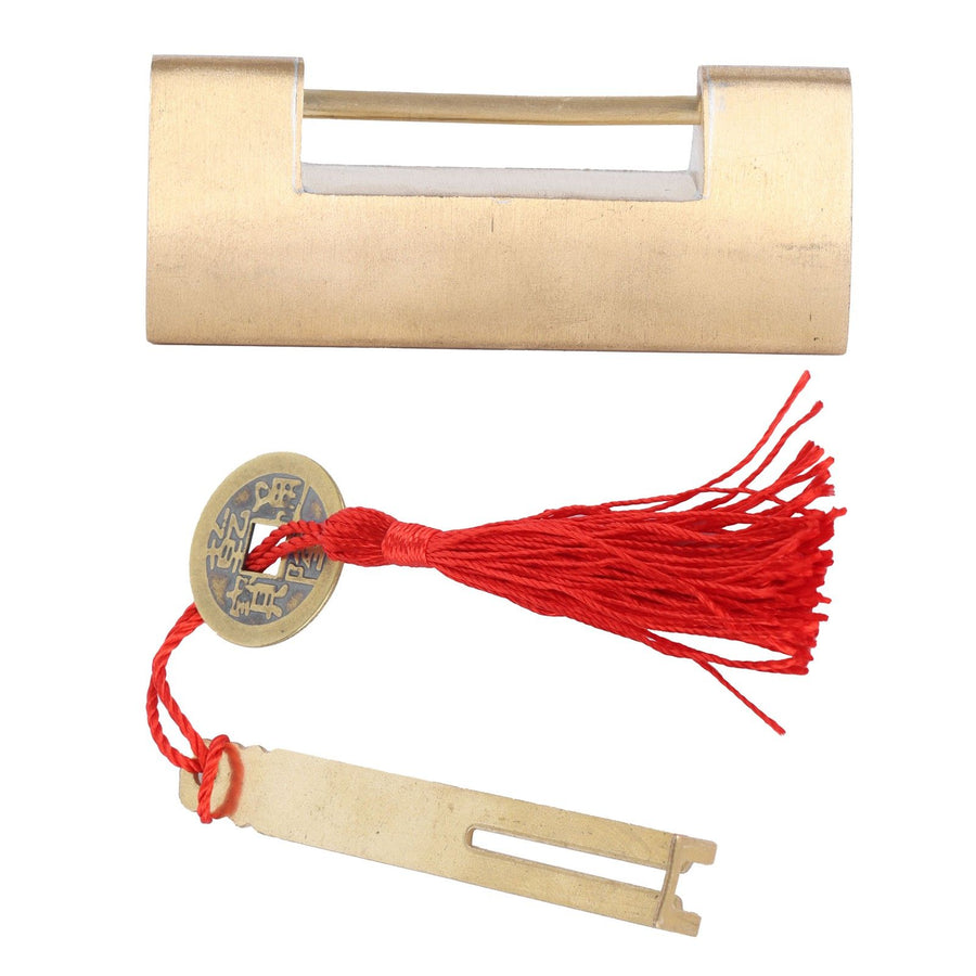 Chinese Old Style Padlock Brass Carved Fish Horizontal Padlock with Key for Jewelry Box Drawer
