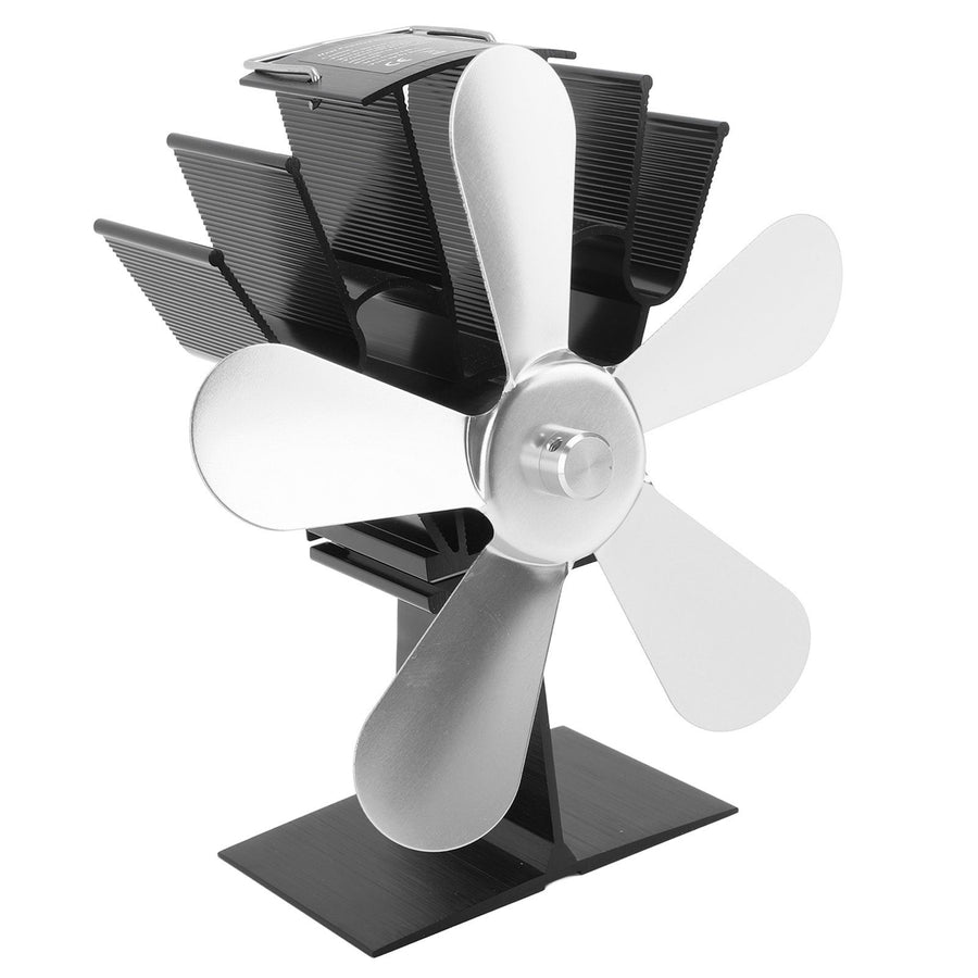 Wood Stove Fan 5 Blades Fireplace Fan Heat Powered Stove Fan for Wood Burning Stove Pellet Log Burner Fireplace Vertical Rectangular Silver